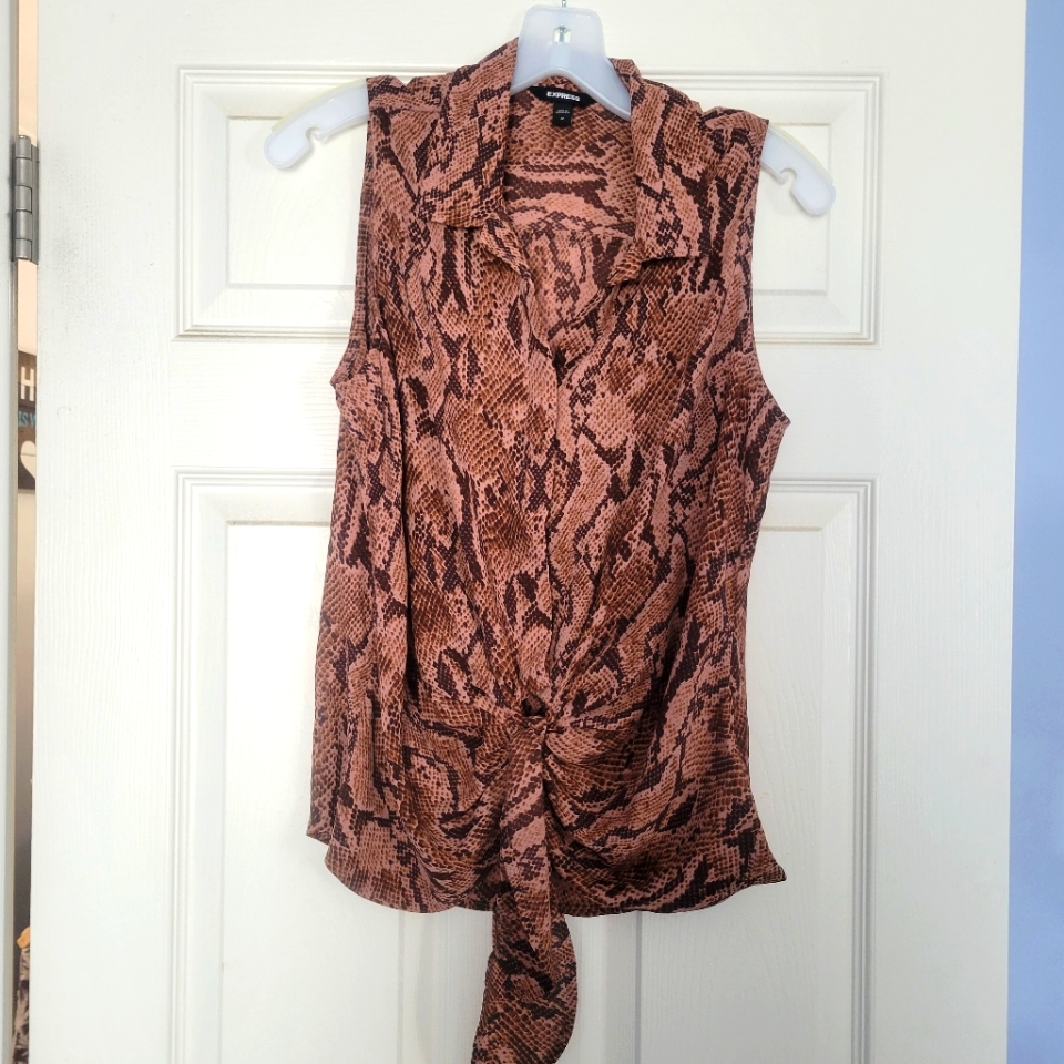 Express Sleeveless Tie Front Python Top